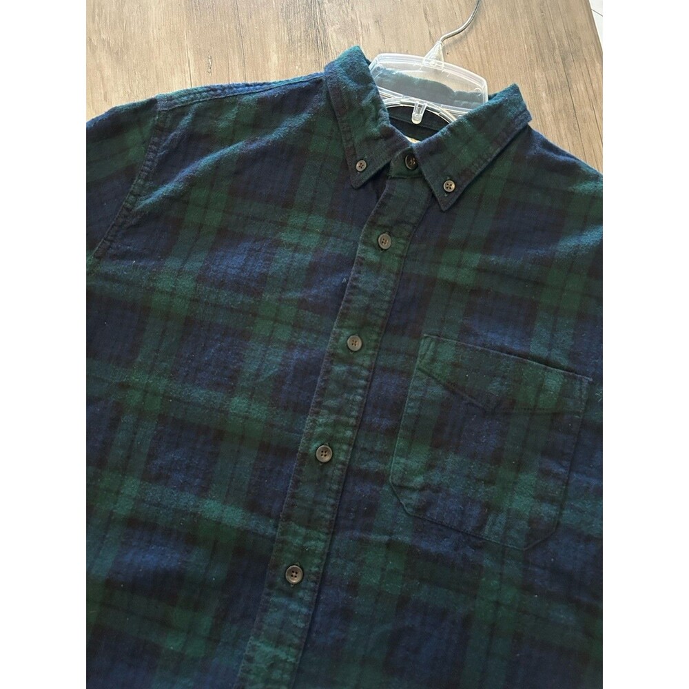L.L. Bean Scotch Plaid Flannel Button-Up Shirt Mens Green Blue Size S